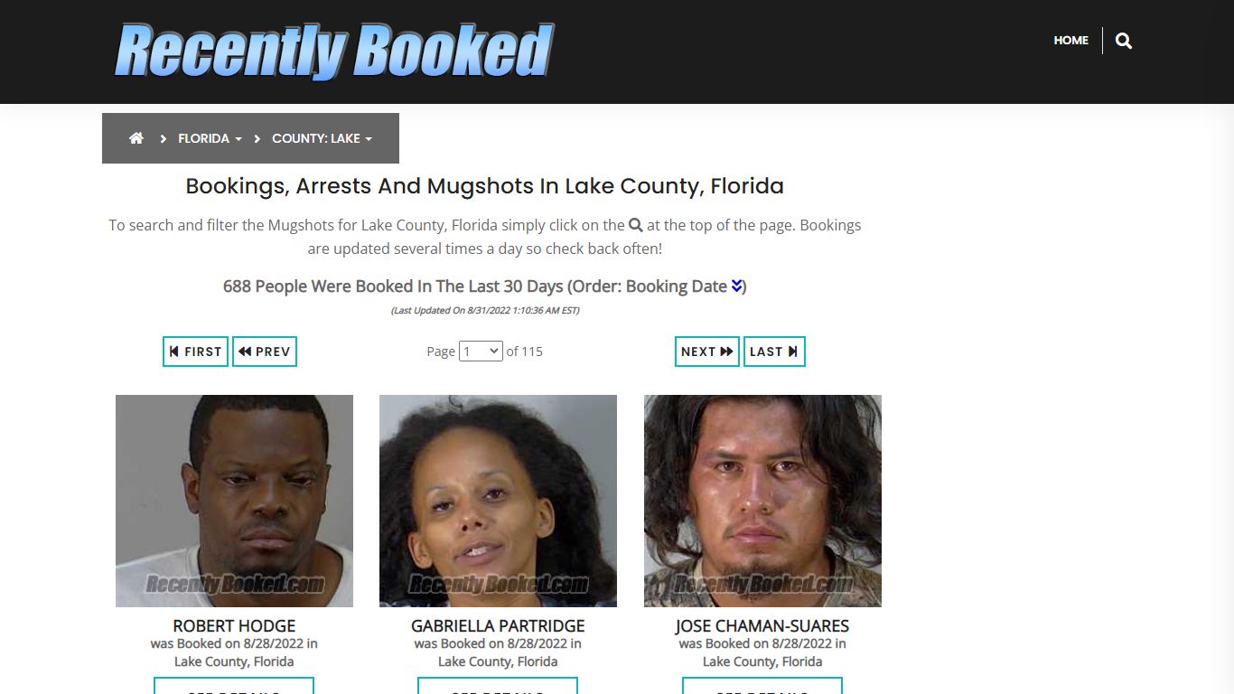 Recent bookings, Arrests, Mugshots in Lake County, Florida
